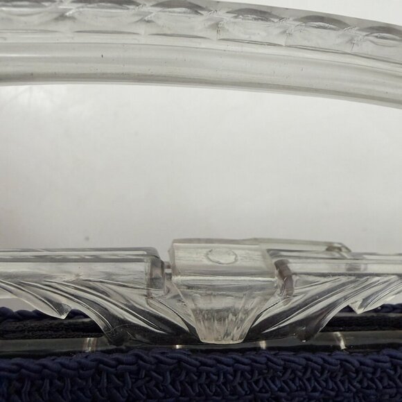 VINTAGE 30s Popcorn Crochet Navy Blue Peacock Handle Evening Bag - Picture 10 of 15